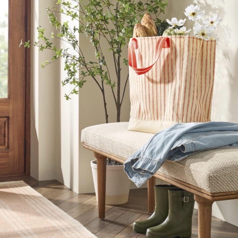 Hearth & Hand Cream and Red Striped Tote